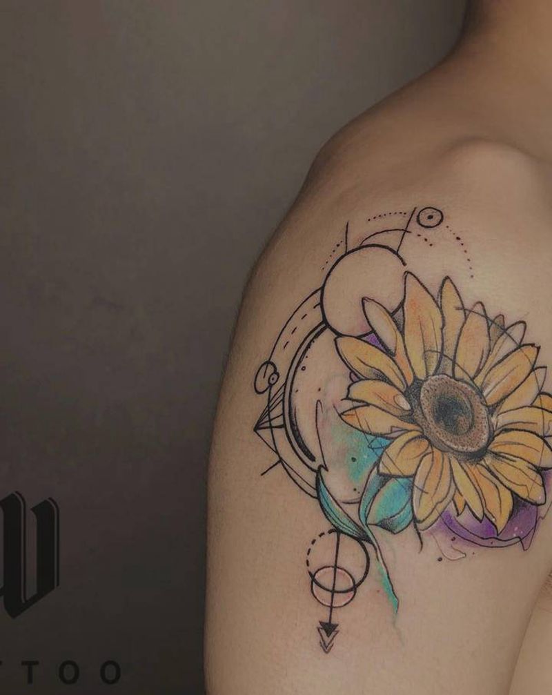 向日葵纹身图片_手臂水彩纹身图案