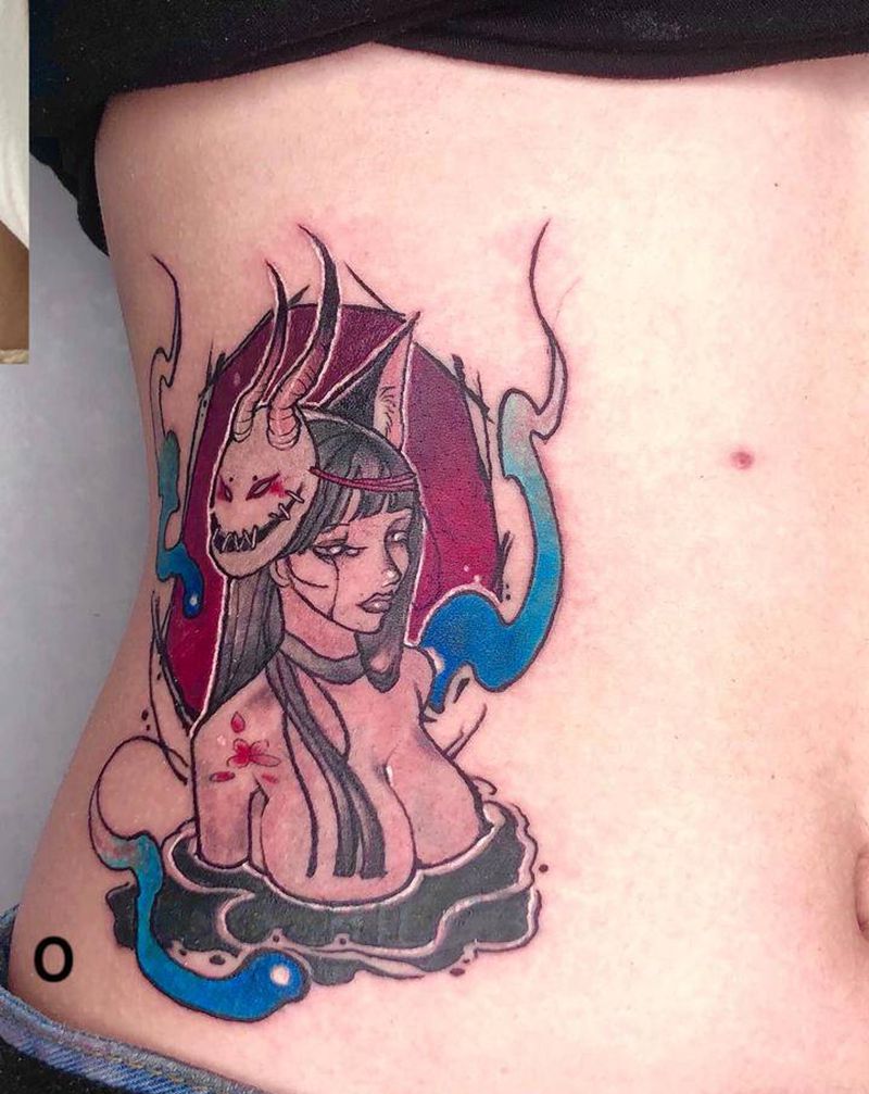 遮盖纹身图片_腰部New School纹身图案