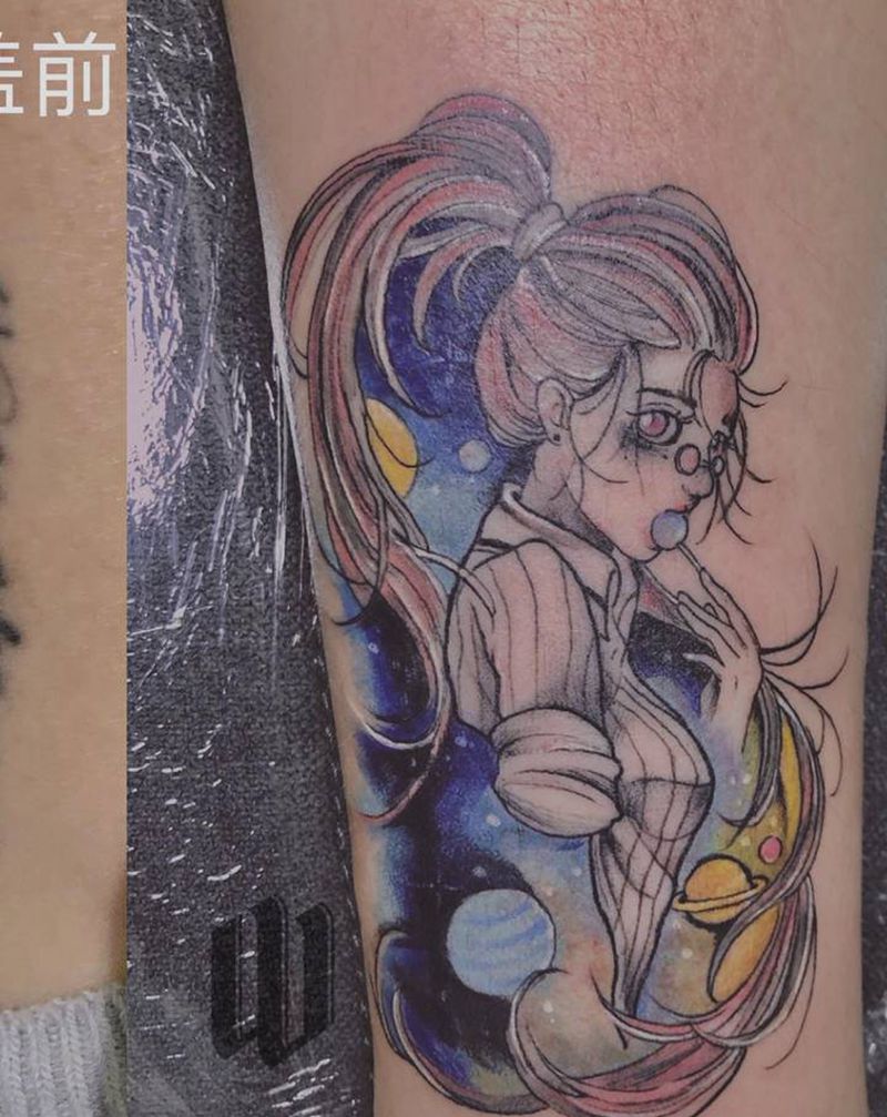 遮盖纹身图片_腿部水彩纹身图案