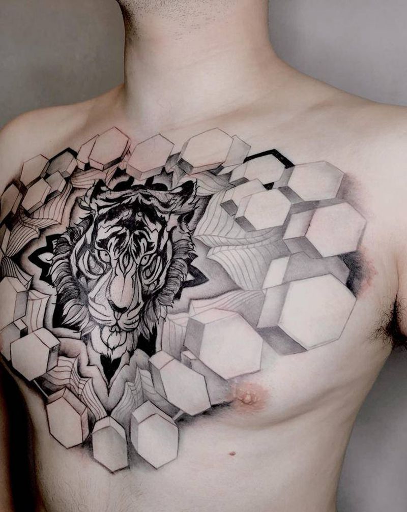 花胸纹身图片_胸部几何纹身图案