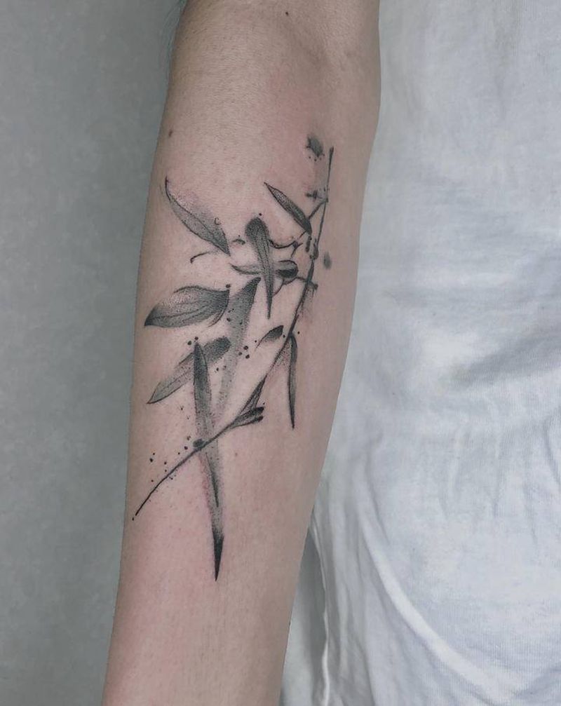 竹纹身图片_手臂水墨纹身图案