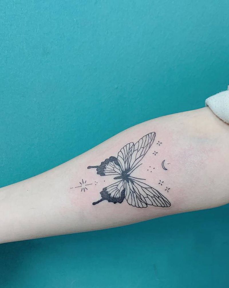 蝴蝶纹身图片_手臂欧美写实纹身图案