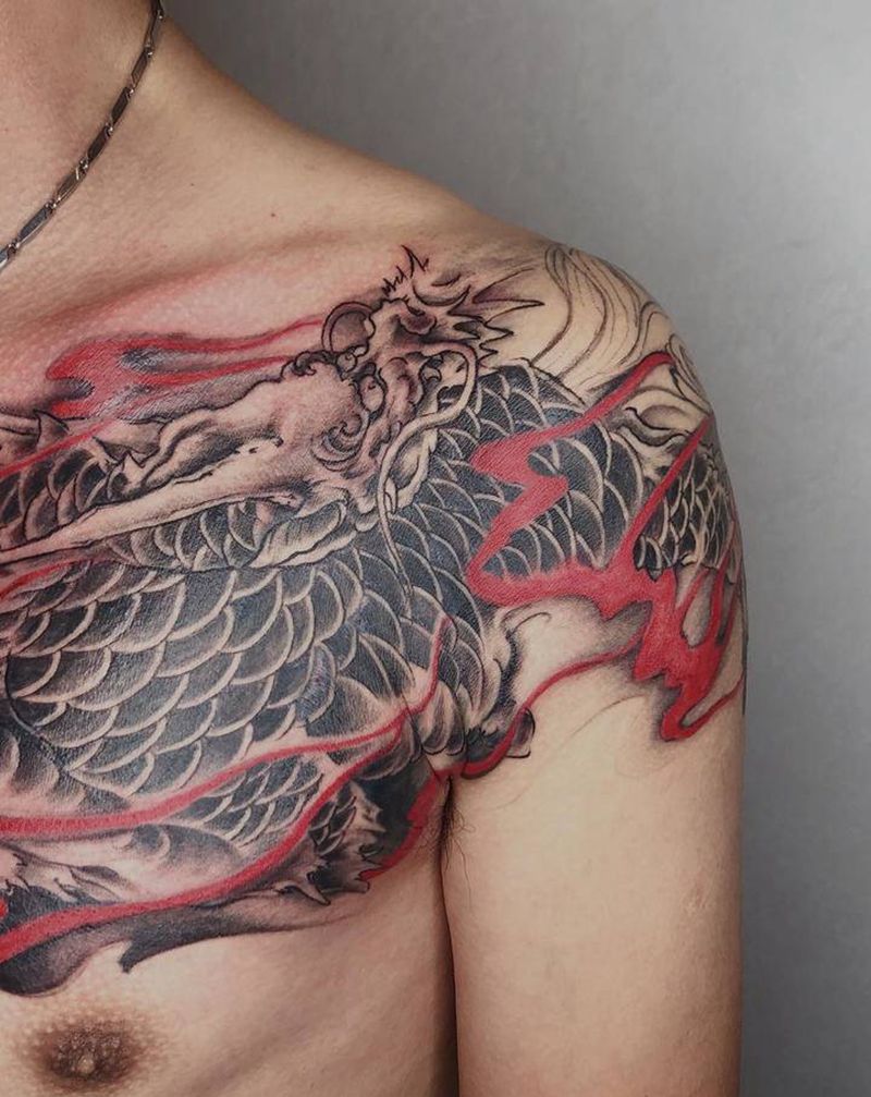 火麒麟纹身图片_胸部手臂新传统纹身图案