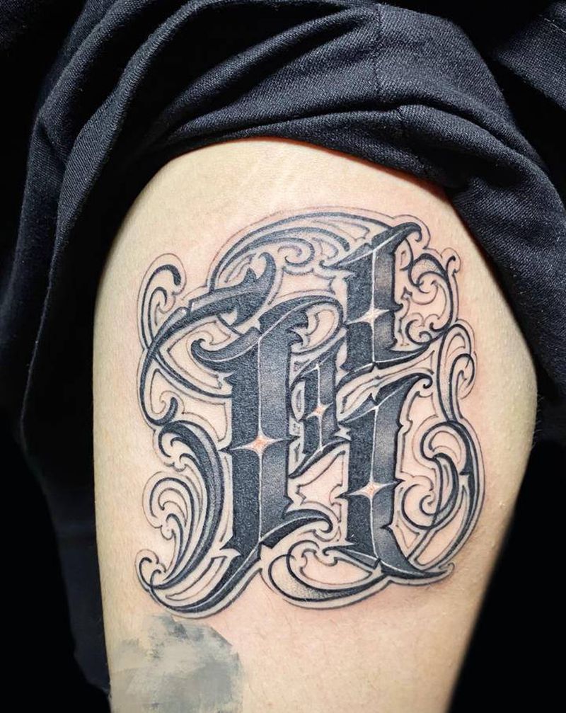 花体字纹身图片_腿部花体字纹身图案