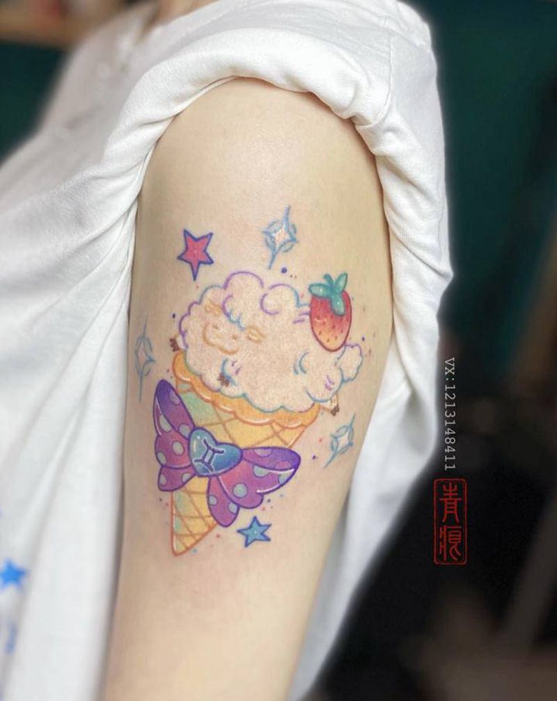 双子白羊纹身图片_手臂水彩纹身图案