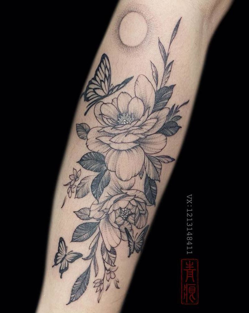 素花纹身图片_手臂点刺纹身图案