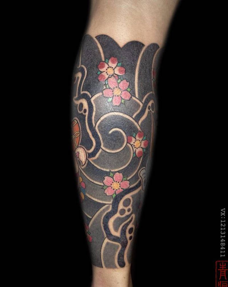 包小腿纹身图片_腿部老传统纹身图案