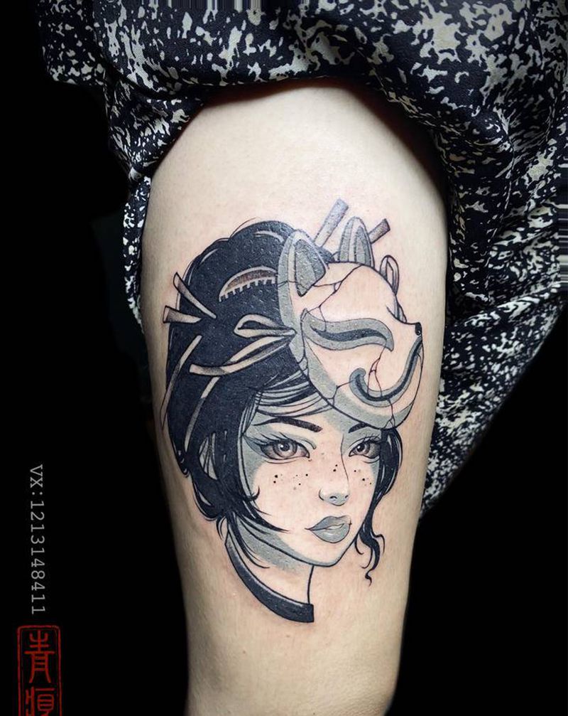 人纹身图片_腿部欧美写实纹身图案