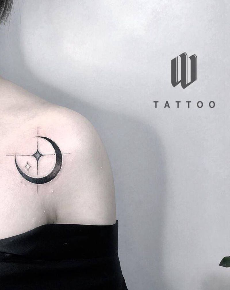 月亮纹身图片_胸部纹身图案