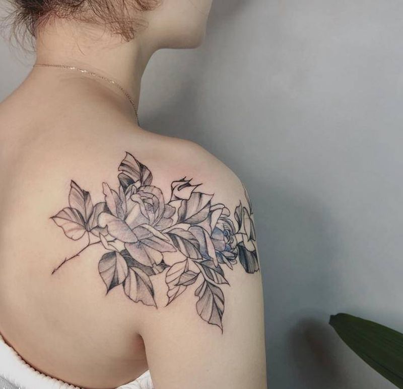 素花遮盖纹身图片_清新纹身图案