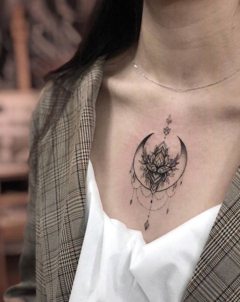 小清新纹身图片_胸部纹身图案