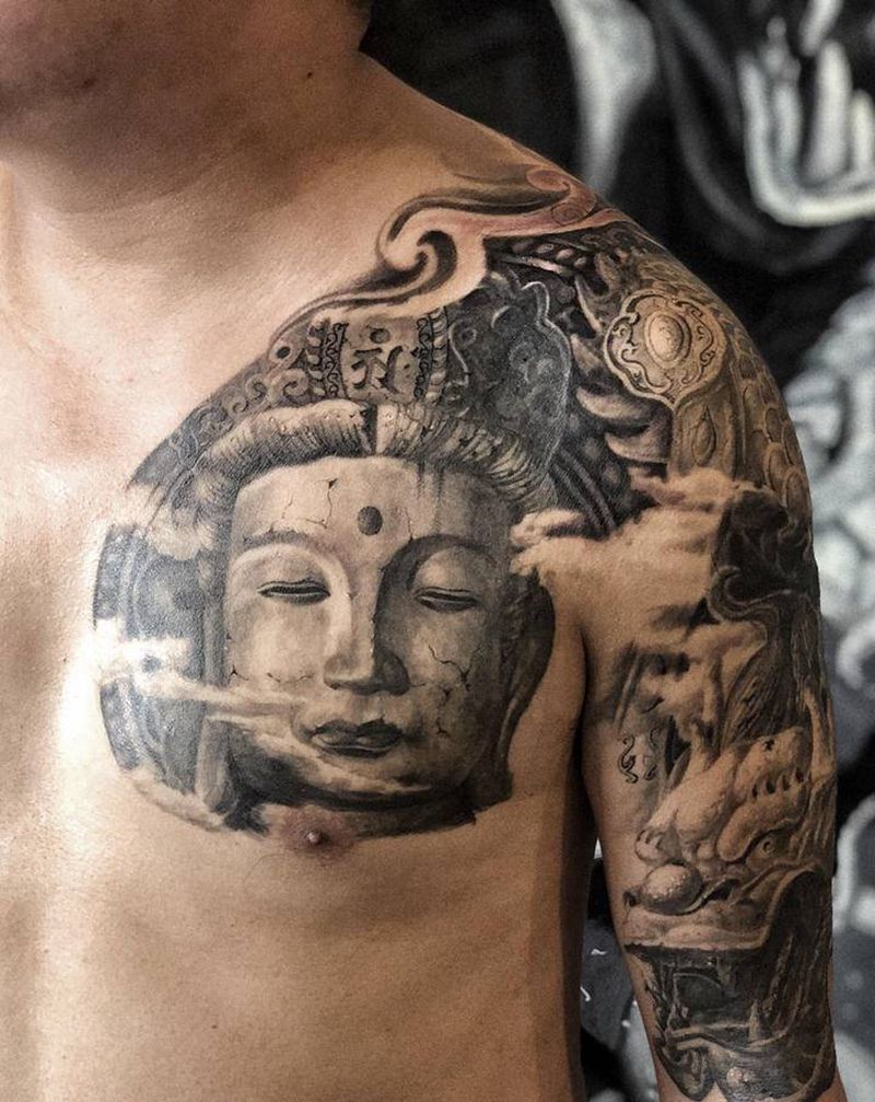 普贤菩萨纹身图片_胸部手臂纹身图案