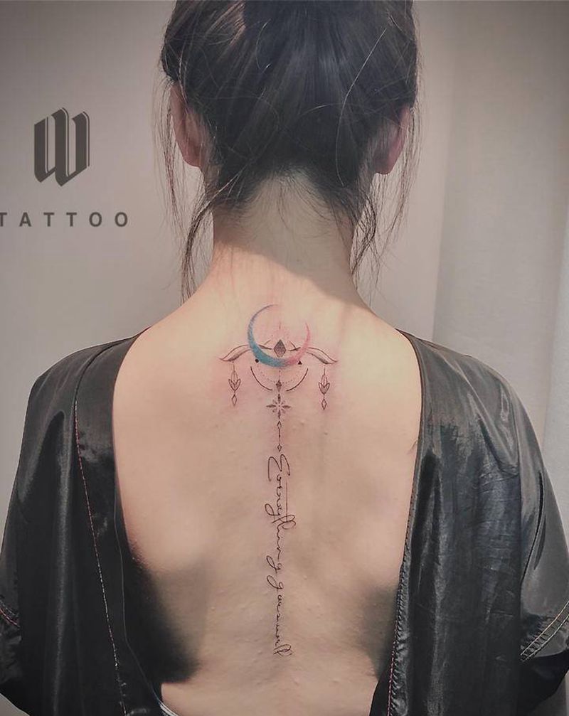 天秤座纹身图片_背部小清新纹身图案