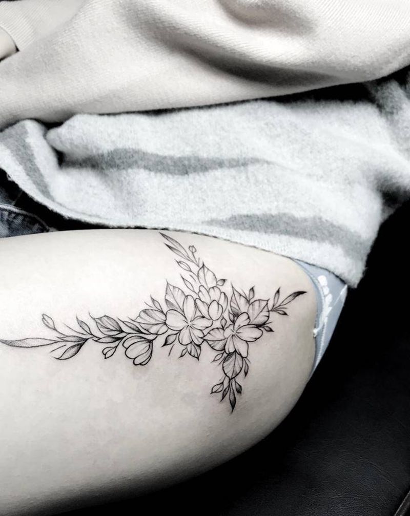 簡約 優雅纹身图片_腿部纹身图案