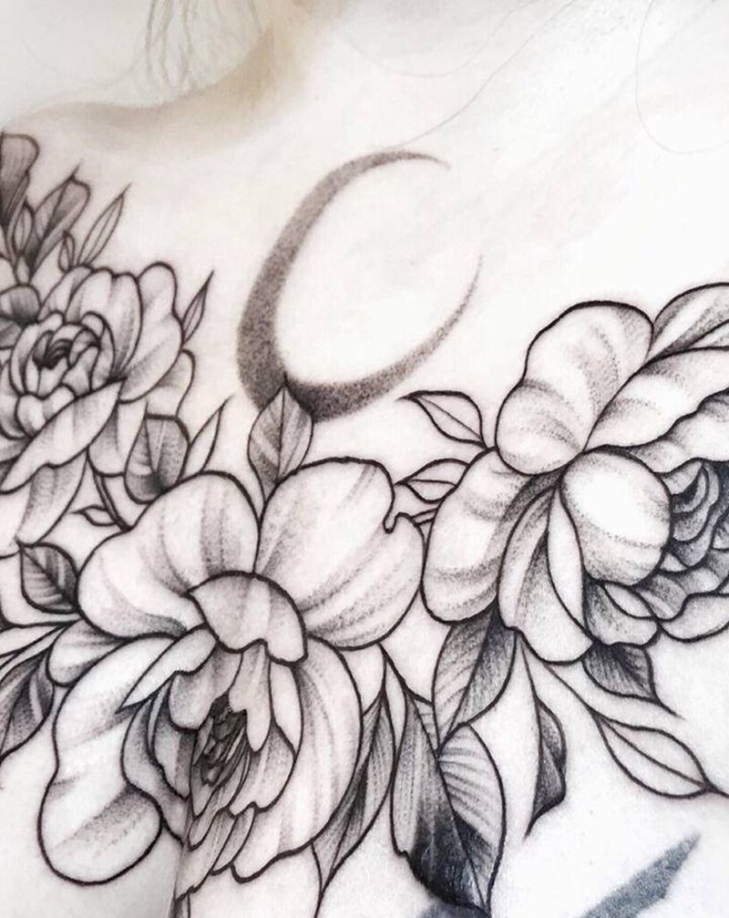 - 心與膚懼柔  人與花皆羞纹身图片_胸部纹身图案