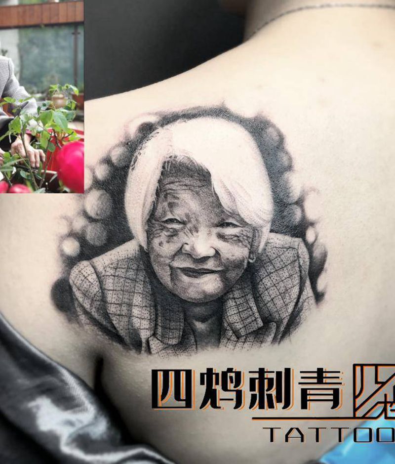 老太太纹身图片_手臂欧美写实肖像纹身图案