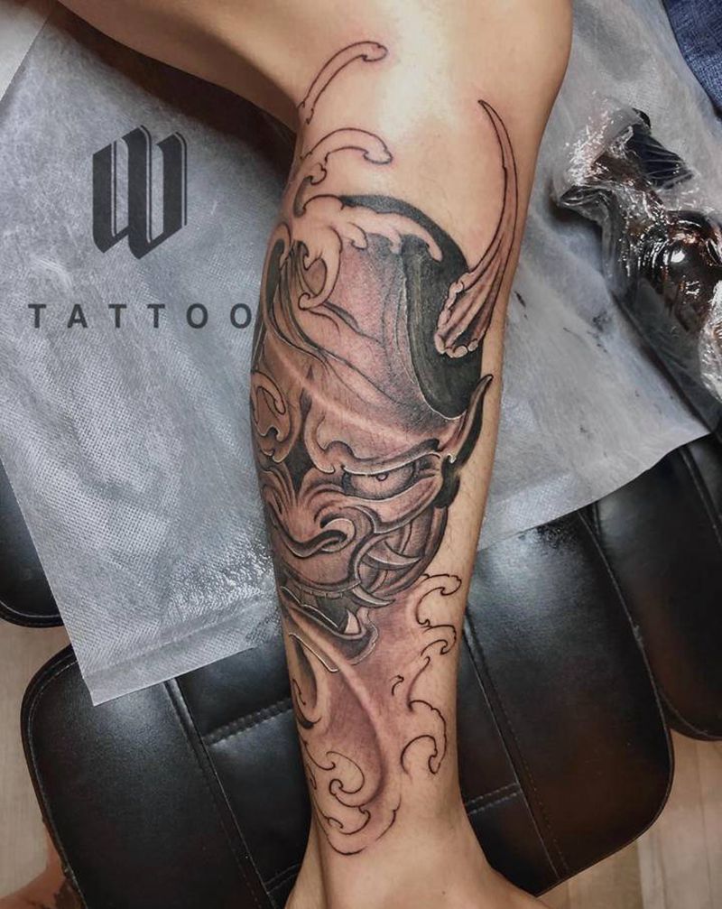 般若纹身图片_腿部新传统纹身图案