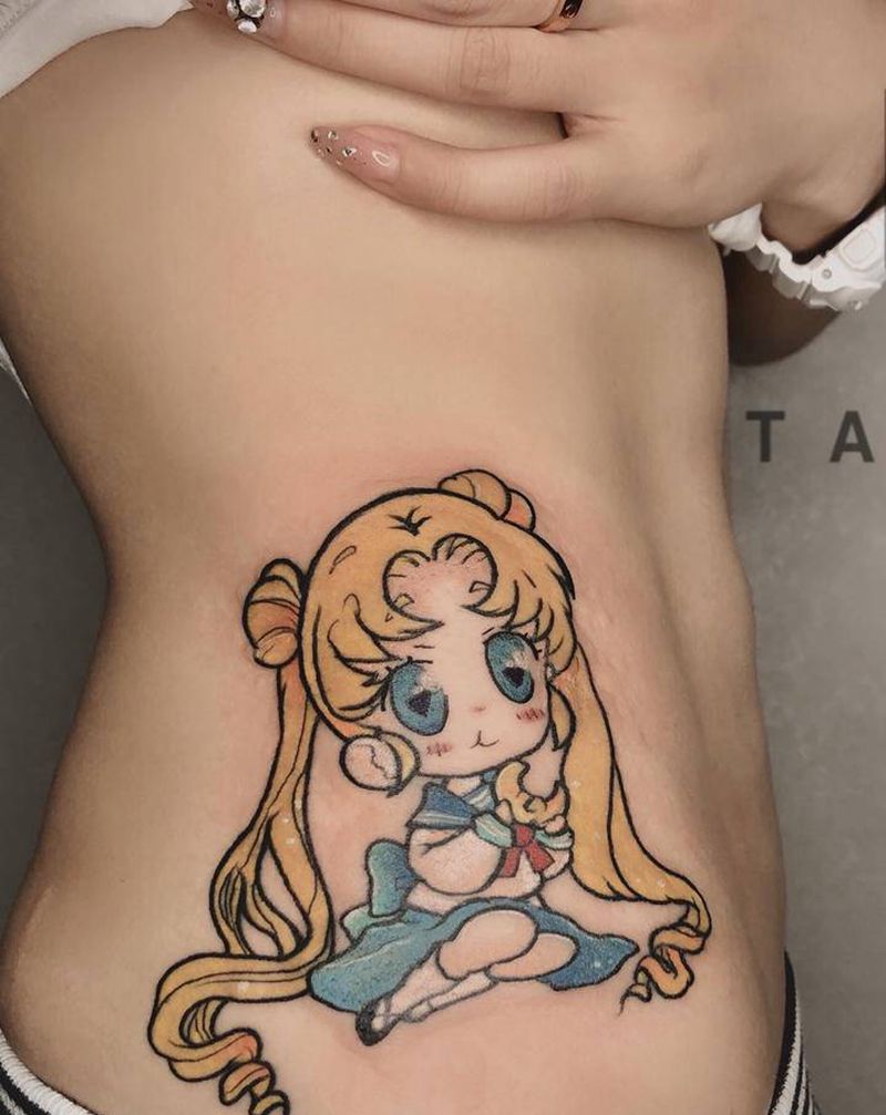 美少女纹身图片_腰部卡通纹身图案