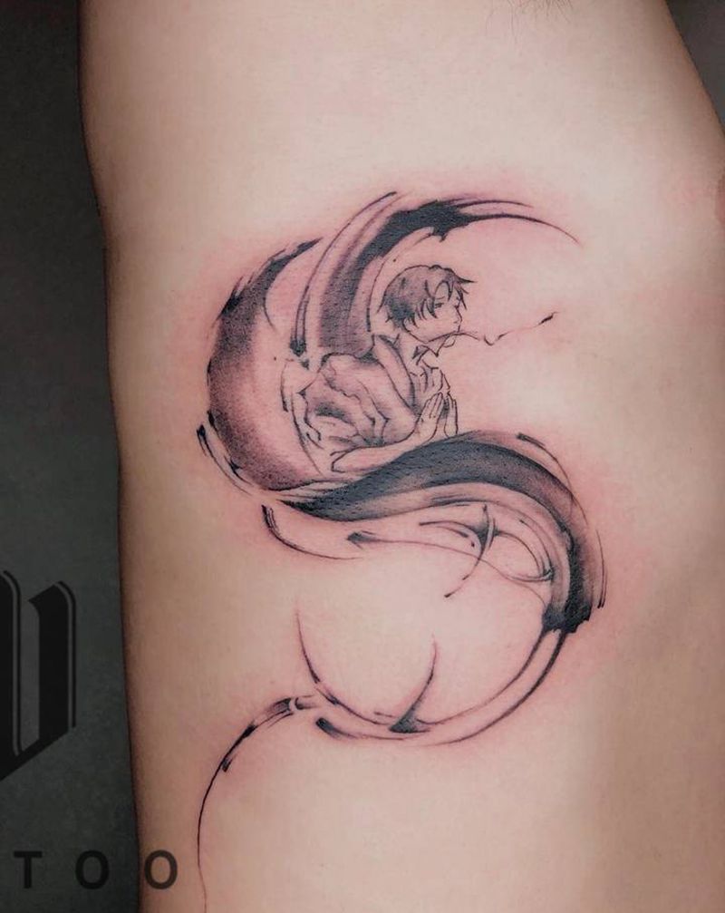 墨纹身图片_腰部水墨纹身图案