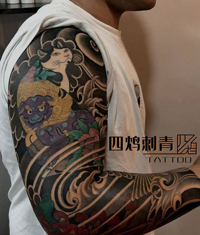 花臂纹身图片_手臂老传统新传统纹身图案