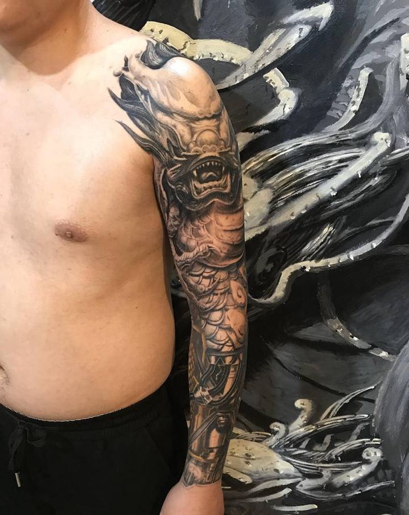 云龙·机械臂纹身图片_手臂欧美写实机械臂纹身图案