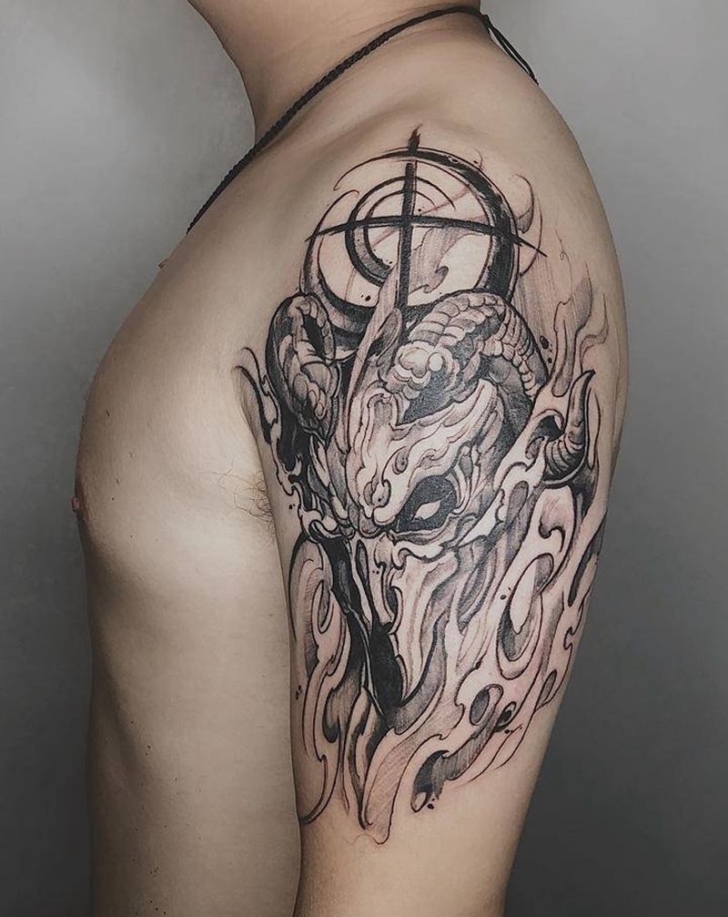 摩羯座纹身图片_手臂暗黑纹身图案