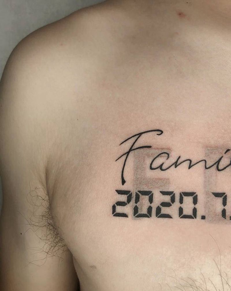字母/数字纹身图片_胸部花体字纹身图案