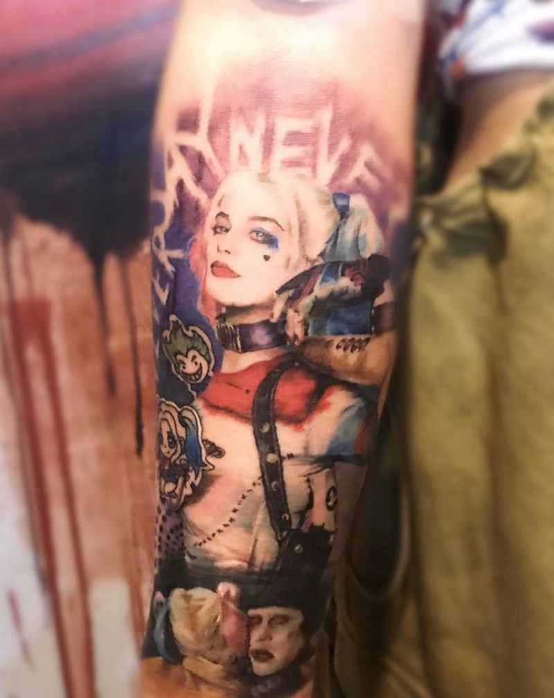 哈利奎恩纹身图片_手臂欧美写实纹身图案