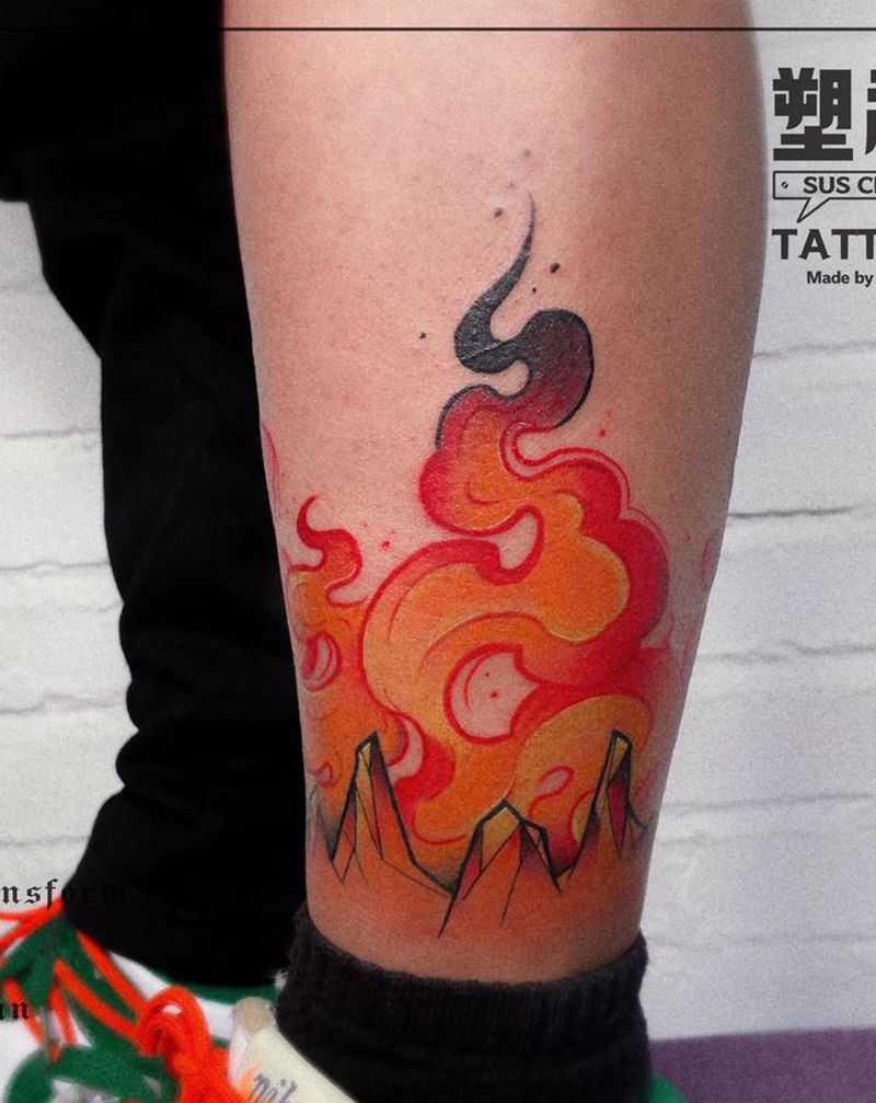 火焰素材腿环设计纹身图片_脚部腿部New School水彩纹身图案