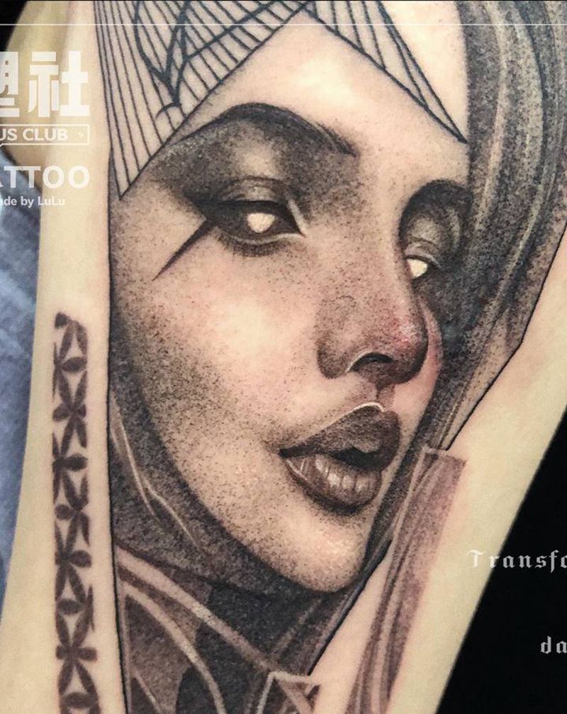 点刺疤痕遮盖纹身图片_手臂点刺欧美写实纹身图案