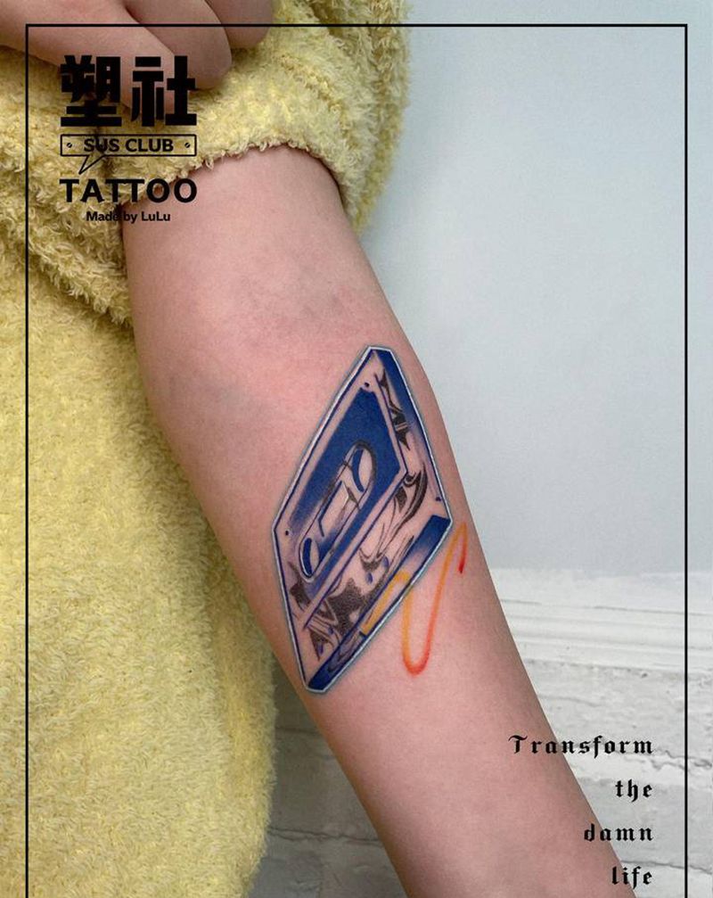 意识流磁带设计纹身图片_手臂水彩个人风格纹身图案