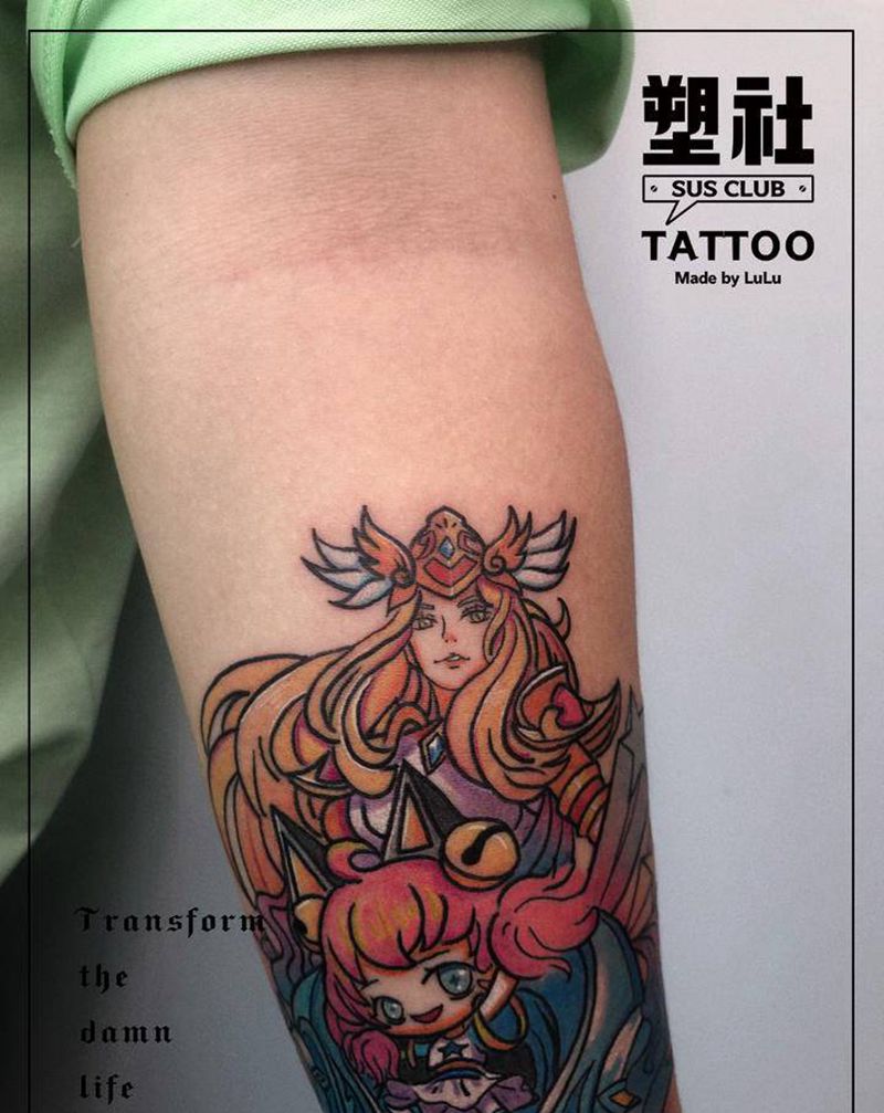 王者荣耀英雄纹身图片_手臂New School纹身图案