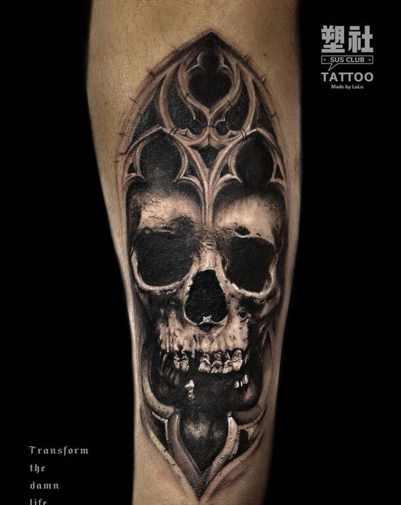 写实手臂骷髅纹身图片_手臂欧美写实纹身图案