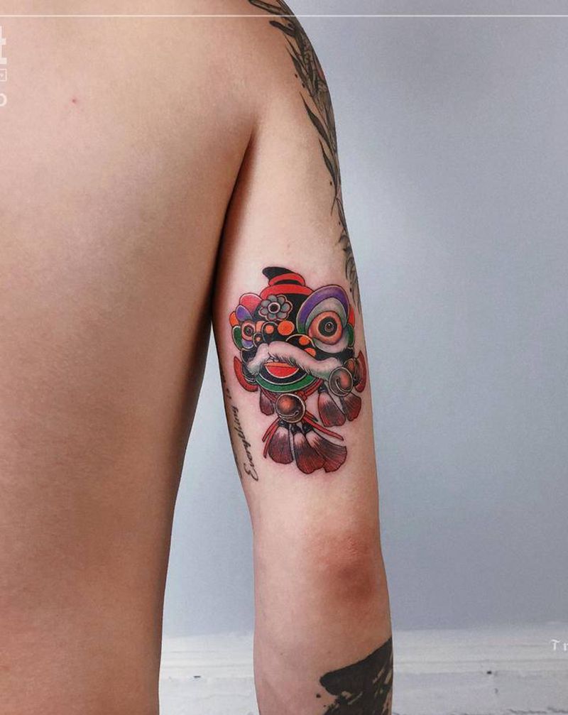 中国风唐狮纹身图片_手臂New School纹身图案