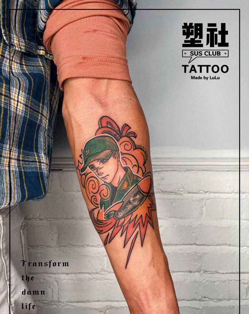 火箭军军旅生涯纹身图片_手臂New School纹身图案