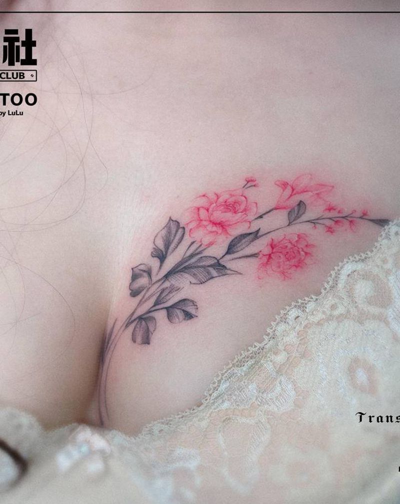 小清新纹身纹身图片_胸部水彩纹身图案