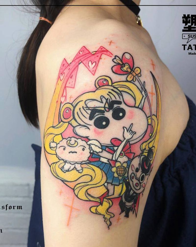 蜡笔小新与美少女战士纹身图片_手臂New School纹身图案