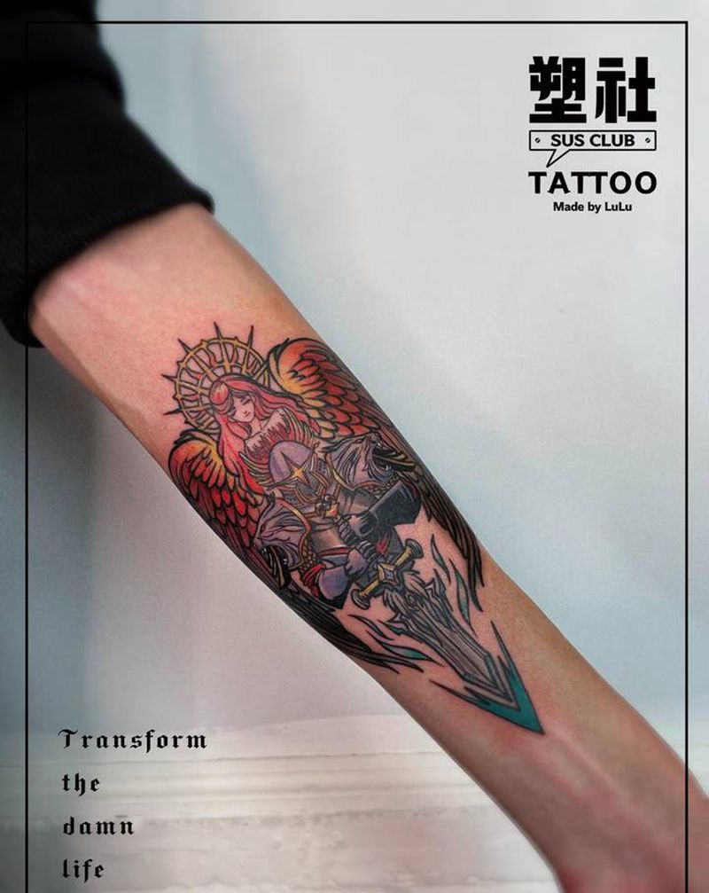 圣殿骑士纹身图片_手臂New School纹身图案