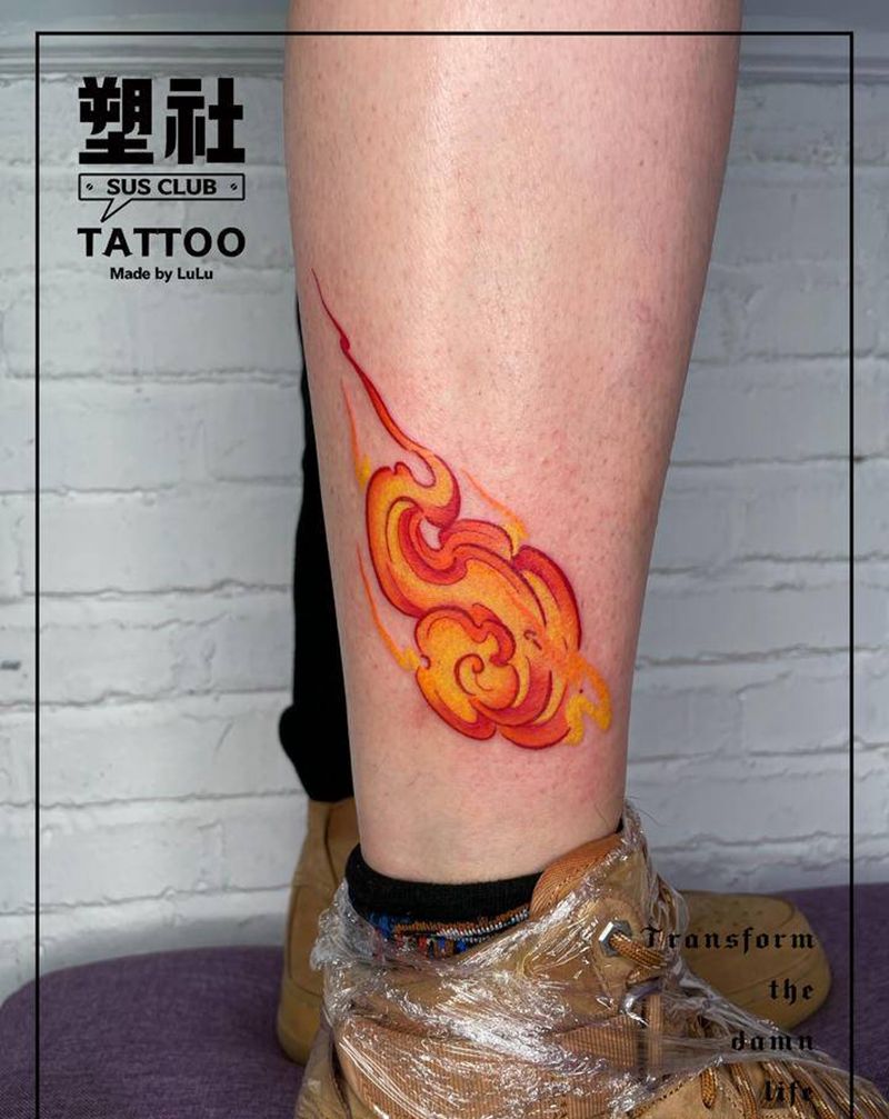 筋斗云设计纹身图片_腿部New School纹身图案