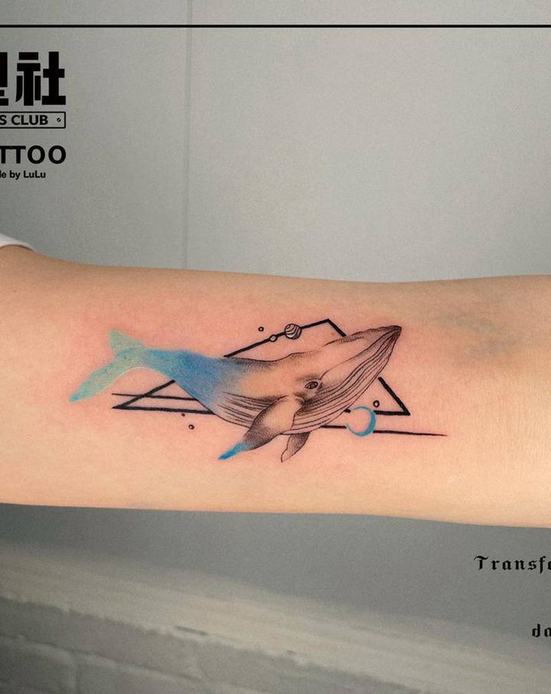 小清新鲸鱼纹身纹身图片_手臂水彩纹身图案