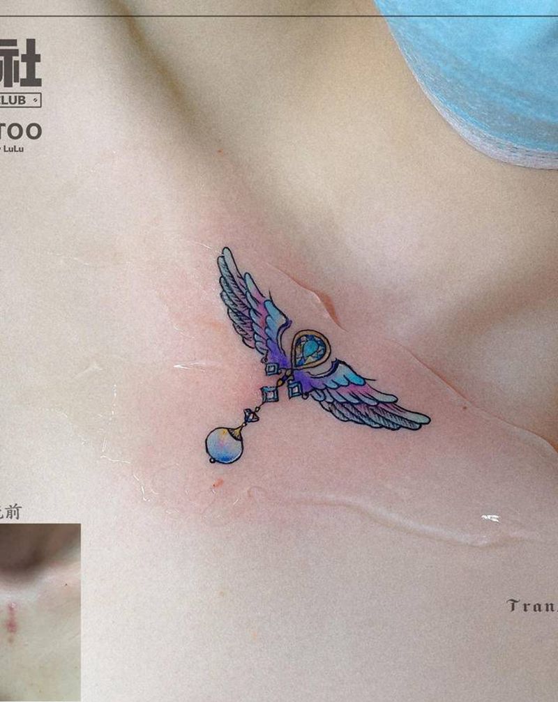 疤痕遮盖，可可爱爱 #长沙纹身纹身图片_颈部水彩纹身图案