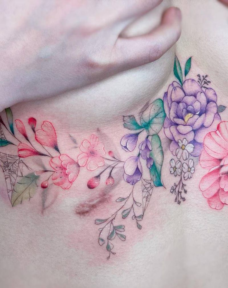 胸侧水彩纹身纹身图片_胸部水彩纹身图案