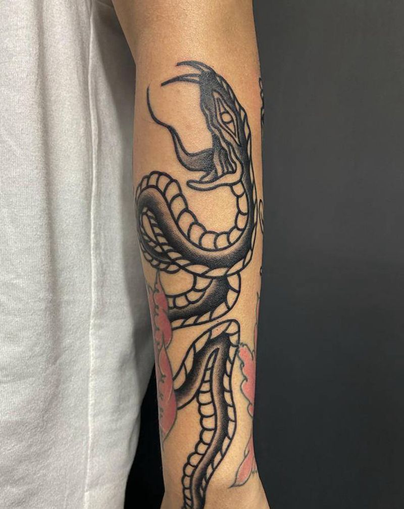 蛇纹身图片_手臂Old School纹身图案
