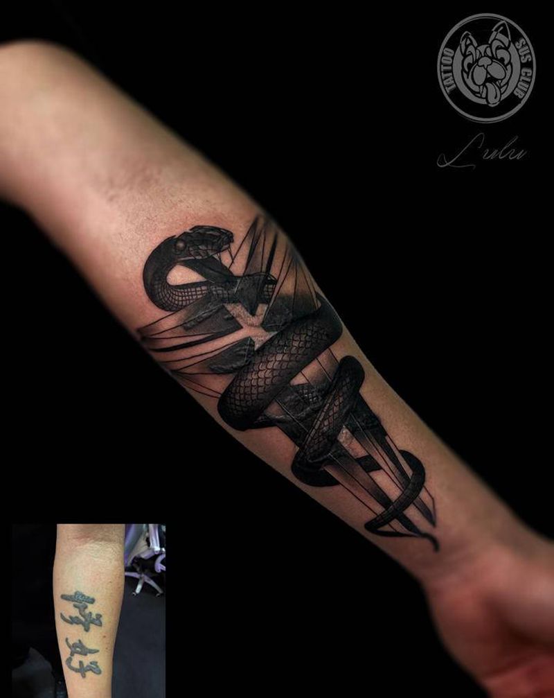 遮盖，黑曼巴纹身图片_手臂欧美写实纹身图案