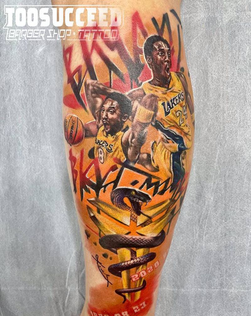 【科比】纹身图片_腿部欧美写实纹身图案