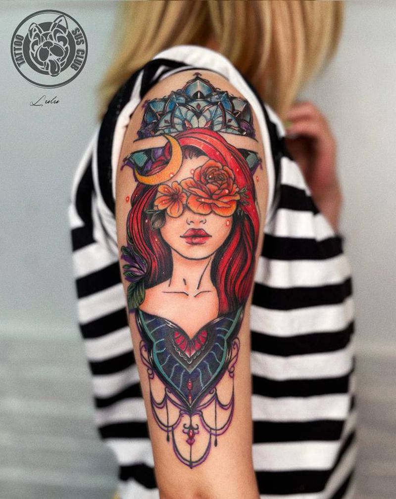 红发女孩 #长沙纹身#女纹身师纹身图片_手臂New School纹身图案