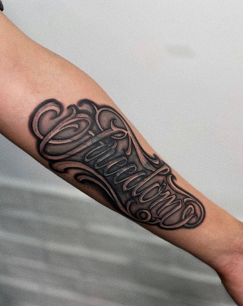 花体字 又又又是遮盖纹身图片_手臂花体字纹身图案