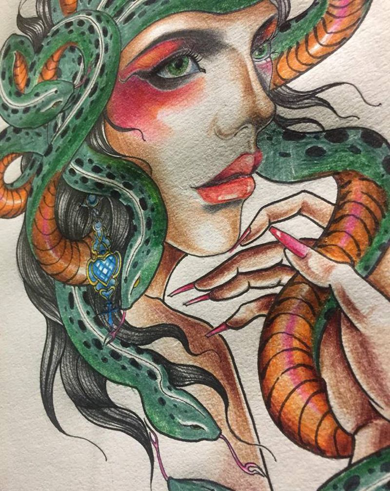 肖像设计纹身图片_手臂New School肖像纹身图案