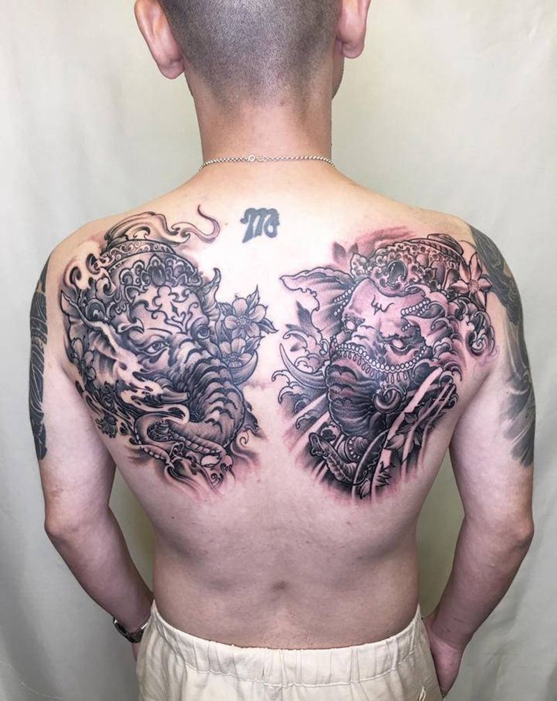 象神纹身纹身图片_背部纹身图案