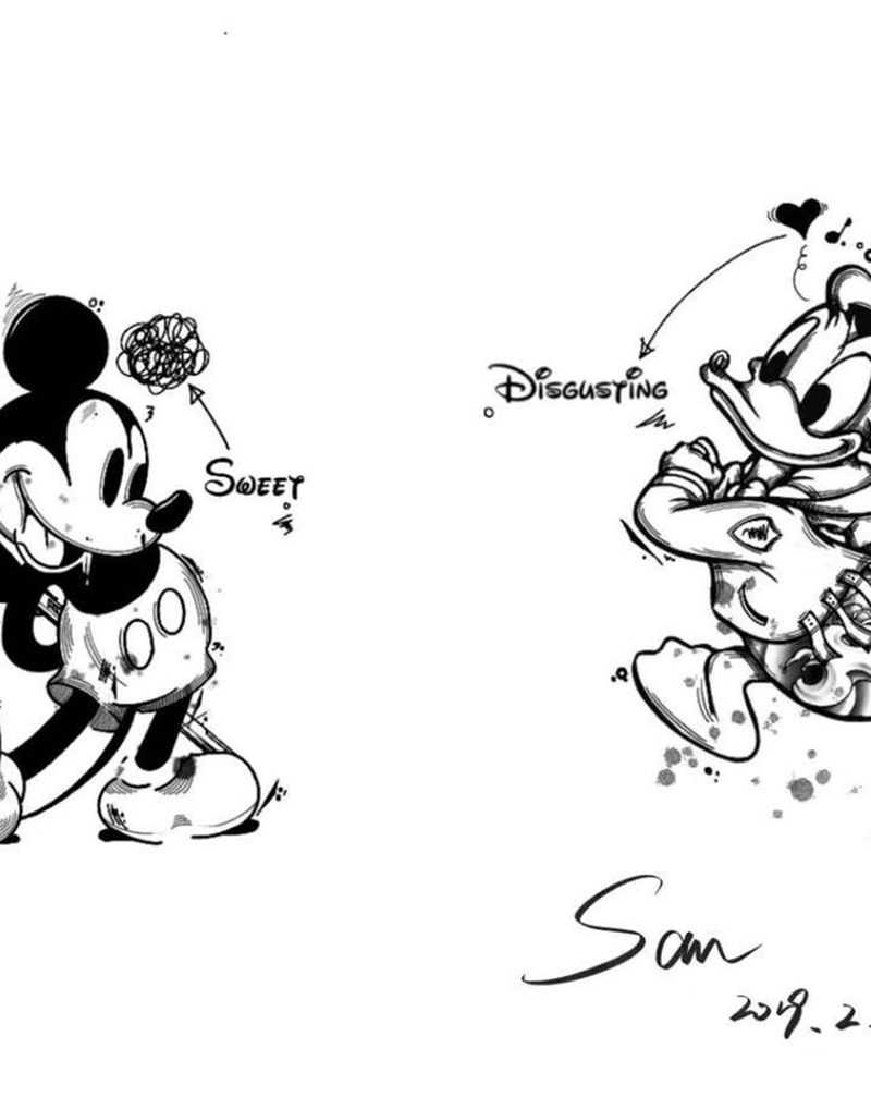 手稿纹身图片_手臂腿部New School米老鼠唐老鸭迪士尼纹身图案